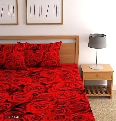 Red Flower  Polycotton 3D Printed Double Bedsheet with Two Pillow Covers-thumb3