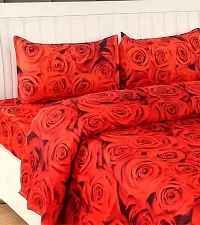 Red Flower  Polycotton 3D Printed Double Bedsheet with Two Pillow Covers-thumb1