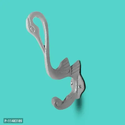 Home Shop Stork Design Decorative Metal Wall Hooks Hanging Clothes Hat Coat Robe Hangers Bird Metal Single Hook Door Hook Wall Mounted Heavy Duty (Silver)-thumb0