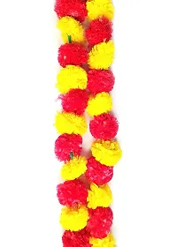 HomeShop Ekart Artificial Marigold Fluffy Flowers Garlands for Decoration (Pack of 5) - 5 Feet Long (Yellow/Red)-thumb2