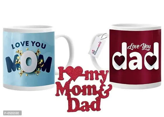 Ceramic Coffee Mug Set with Glitter Foam Sticker - Idle for Mom Dad Anniversary Gift Unique, Gift for Parents Combo Wedding, Marriage Mug 11Oz White 2 No with 1 Sticker