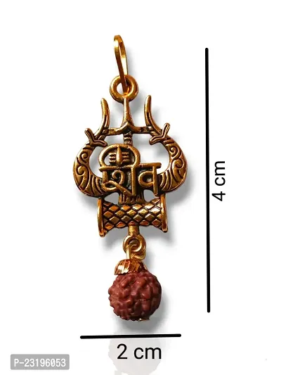 Shiv ji Mahakal Damru Trishul Locket for men,Women,Unisex,boys and kids. Gold-platednbsp;Alloynbsp;Locket-thumb0