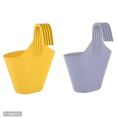 Stylish Multicoloured Leafy Tales Plastic Hook Hanging Pot Pack Of 2-thumb0