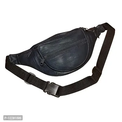 Stylish Real Leather Blue Waist Bag Elegant Style Travel Pouch Passport Holder with Adjustable Strap