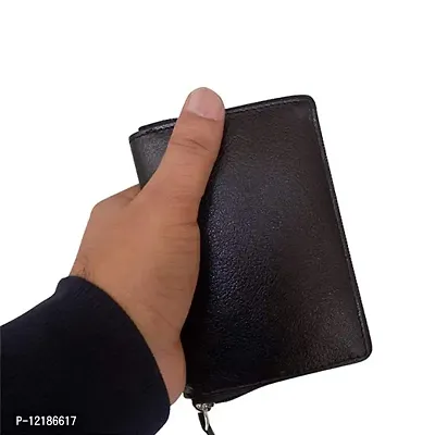 Style98 Shoes Genuine Leather Zipper Credit Card Holder Wallet for Men & Women (Black) -3292IA-thumb2