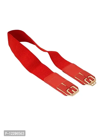 STYLE SHOES Red Elastic Fabric Waist Belt for Women Dresses Round Shaped Design Stretchy Ladies Belt for Saree Girls Jeans - Free Size?(LBE8026IC16)-thumb5