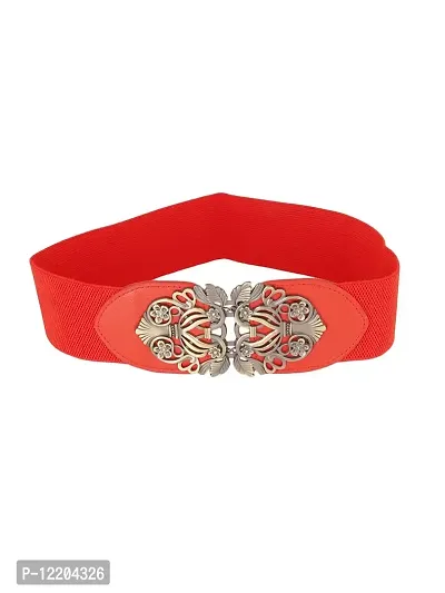 STYLE SHOES Red Women Wide Elastic Belt For Dress Ladies Stretchy Belt Interlocking Buckle(8017IC)