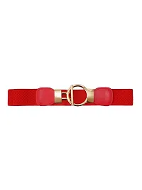 STYLE SHOES Red Elastic Fabric Waist Belt for Women Dresses Round Shaped Design Stretchy Ladies Belt for Saree Girls Jeans - Free Size?(LBE8033IC16)-thumb2