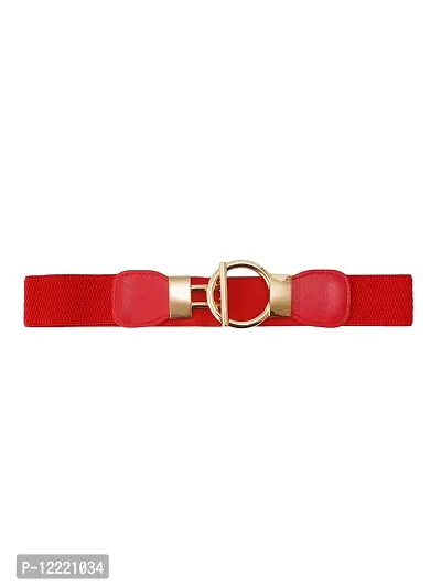 STYLE SHOES Red Elastic Fabric Waist Belt for Women Dresses Round Shaped Design Stretchy Ladies Belt for Saree Girls Jeans - Free Size?(LBE8033IC16)-thumb3