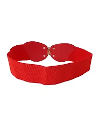 STYLE SHOES Red Elastic Fabric Waist Belt for Women Dresses Round Shaped Design Stretchy Ladies Belt for Saree Girls Jeans - Free Size?(LBE8040IC16)-thumb1