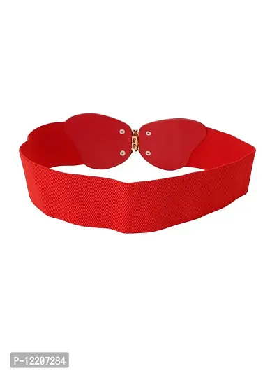 STYLE SHOES Red Elastic Fabric Waist Belt for Women Dresses Round Shaped Design Stretchy Ladies Belt for Saree Girls Jeans - Free Size?(LBE8040IC16)-thumb2