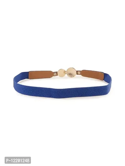 Womens Blue PU Leather Elastic Waist Belt-thumb2