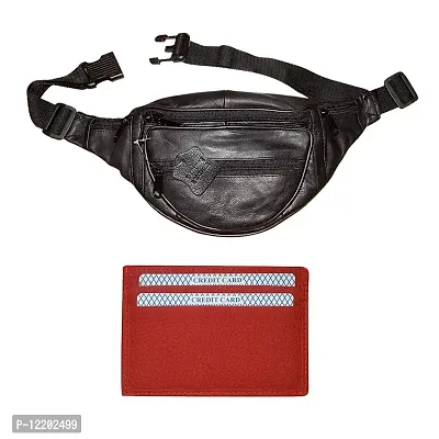 Stylish Real Leather Black Waist Bag Elegant Style Travel Pouch Passport Holder with Adjustable Strap