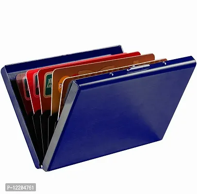 STYLE SHOES 6 Slots Steel RFID Blocking Metal Credit Card Holder Wallet for Men & Women (9.5cm x 6.7cm x 1.5cm ,Blue)-thumb4