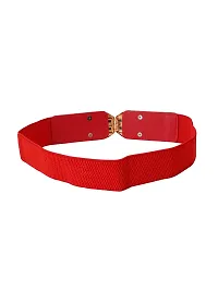 STYLE SHOES Red Elastic Fabric Waist Belt for Women Dresses Round Shaped Design Stretchy Ladies Belt for Saree Girls Jeans - Free Size?(LBE8026IC16)-thumb1