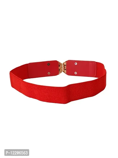 STYLE SHOES Red Elastic Fabric Waist Belt for Women Dresses Round Shaped Design Stretchy Ladies Belt for Saree Girls Jeans - Free Size?(LBE8026IC16)-thumb2
