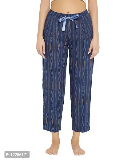 RAI SAHAB Blue Ikkat Cotton Printed Night Pyjamas for Women