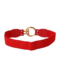 STYLE SHOES Red Elastic Fabric Waist Belt for Women Dresses Round Shaped Design Stretchy Ladies Belt for Saree Girls Jeans - Free Size?(LBE8033IC16)-thumb1