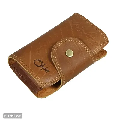 STYLE SHOES?Tan Leather Credit/Debit Card Holder Money Wallet Zipper Purse for Men & Women(10 Card Slot)-thumb0