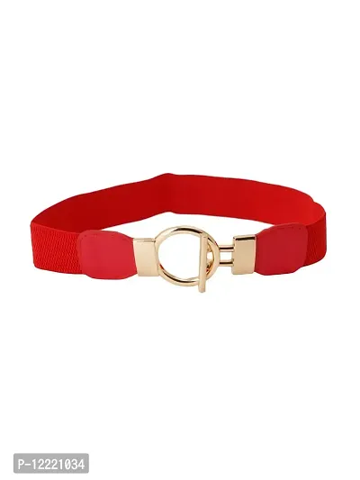 STYLE SHOES Red Elastic Fabric Waist Belt for Women Dresses Round Shaped Design Stretchy Ladies Belt for Saree Girls Jeans - Free Size?(LBE8033IC16)