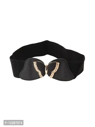 STYLE SHOES Black Elastic Fabric Waist Belt for Women Dresses Round Shaped Design Stretchy Ladies Belt for Saree Girls Jeans - Free Size?(LBE8040IA16)