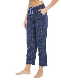 RAI SAHAB Blue Ikkat Cotton Printed Night Pyjamas for Women-thumb2