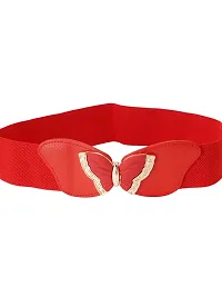 STYLE SHOES Red Elastic Fabric Waist Belt for Women Dresses Round Shaped Design Stretchy Ladies Belt for Saree Girls Jeans - Free Size?(LBE8040IC16)-thumb4