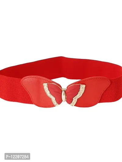 STYLE SHOES Red Elastic Fabric Waist Belt for Women Dresses Round Shaped Design Stretchy Ladies Belt for Saree Girls Jeans - Free Size?(LBE8040IC16)-thumb5