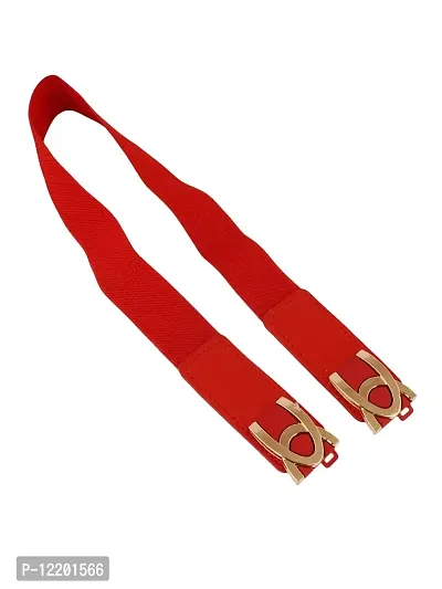 STYLE SHOES Red Women Wide Elastic Belt For Dress Ladies Stretchy Belt Interlocking Buckle(8021IC)-thumb3