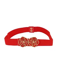 STYLE SHOES Red Elastic Fabric Waist Belt for Women Dresses Round Shaped Design Stretchy Ladies Belt for Saree Girls Jeans - Free Size?(LBE8020IC16)-thumb1