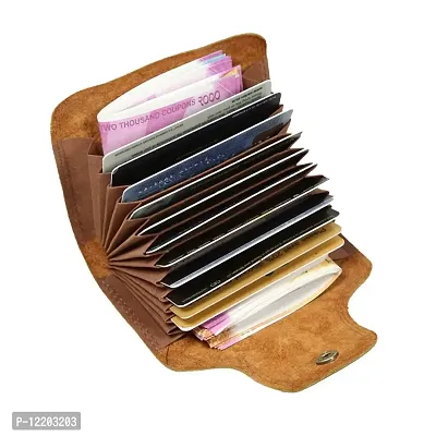 STYLE SHOES?Tan Leather Credit/Debit Card Holder Money Wallet Zipper Purse for Men & Women(10 Card Slot)-thumb2