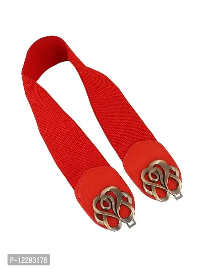 STYLE SHOES Red Women Wide Elastic Belt For Dress Ladies Stretchy Belt Interlocking Buckle(8018IC)-thumb3