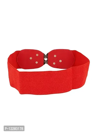 STYLE SHOES Red Women Wide Elastic Belt For Dress Ladies Stretchy Belt Interlocking Buckle(8018IC)-thumb2