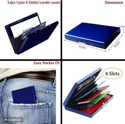 STYLE SHOES 6 Slots Steel RFID Blocking Metal Credit Card Holder Wallet for Men & Women (9.5cm x 6.7cm x 1.5cm ,Blue)-thumb3