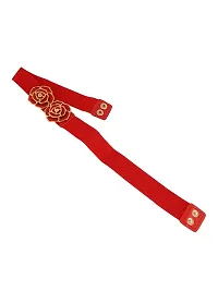 STYLE SHOES Red Elastic Fabric Waist Belt for Women Dresses Round Shaped Design Stretchy Ladies Belt for Saree Girls Jeans - Free Size?(LBE8020IC16)-thumb2