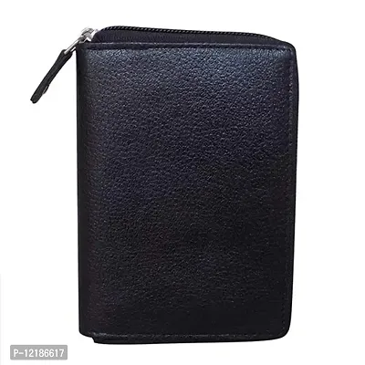 Style98 Shoes Genuine Leather Zipper Credit Card Holder Wallet for Men & Women (Black) -3292IA