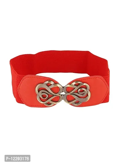 STYLE SHOES Red Women Wide Elastic Belt For Dress Ladies Stretchy Belt Interlocking Buckle(8018IC)