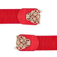 RAI SAHAB Women Belt Casual Thin Belt For Dress Skirt Waist Flower Design Closure Ladies Designer WaistbandLBE801RED32-thumb1