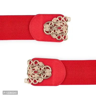 RAI SAHAB Women Belt Casual Thin Belt For Dress Skirt Waist Flower Design Closure Ladies Designer WaistbandLBE801RED32-thumb2