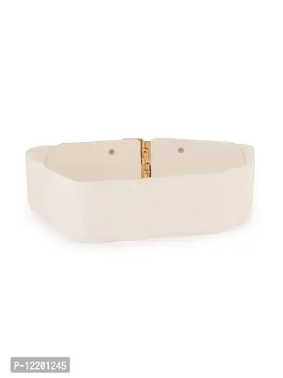 RAI SAHAB Womens White PU Leather Elastic Waist Belt25-thumb2