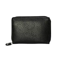 STYLE SHOES 10 Slot Genuine Leather Zipper Credit Card Holder Wallet for Men  Women (Horizontal Black)-thumb3