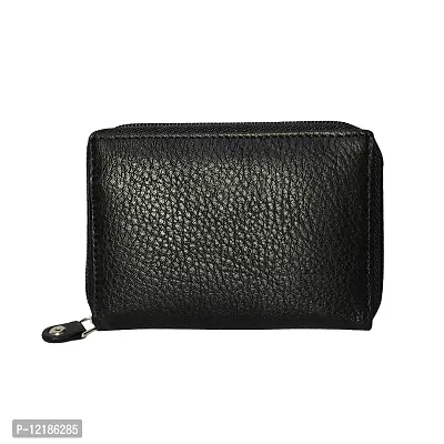 STYLE SHOES 10 Slot Genuine Leather Zipper Credit Card Holder Wallet for Men  Women (Horizontal Black)-thumb4