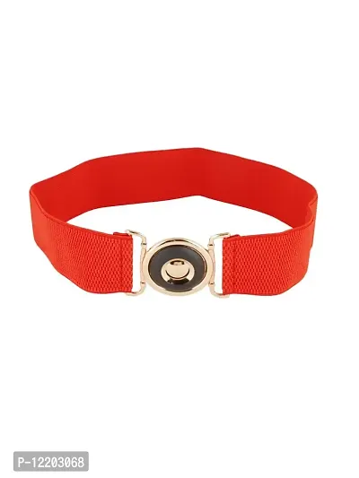 STYLE SHOES Red Women Wide Elastic Belt For Dress Ladies Stretchy Belt Interlocking Buckle(8019IC)