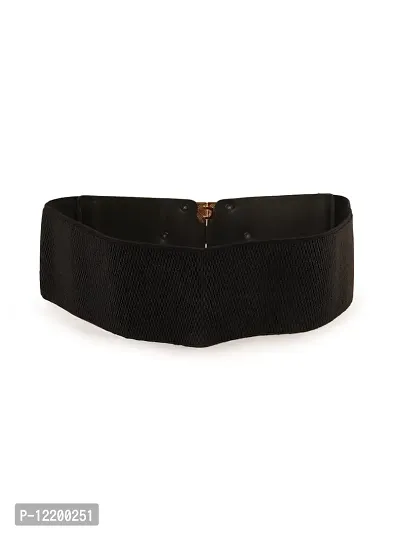 Womens Black PU Leather Elastic Waist Belt-thumb2