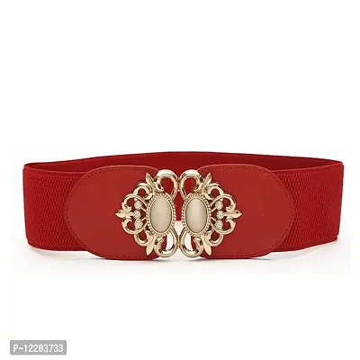 STYLE SHOES Red Women Belt Stylish Buckel Elastic Embellished Waist Belt Decorative Stretch Waist Band