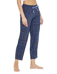 RAI SAHAB Blue Ikkat Cotton Printed Night Pyjamas for Women-thumb1