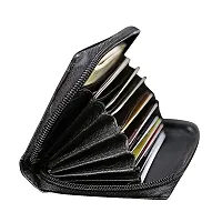 STYLE SHOES 10 Slot Genuine Leather Zipper Credit Card Holder Wallet for Men  Women (Horizontal Black)-thumb2