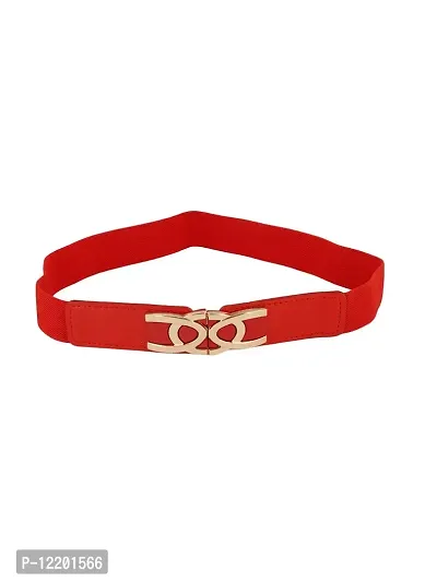 STYLE SHOES Red Women Wide Elastic Belt For Dress Ladies Stretchy Belt Interlocking Buckle(8021IC)