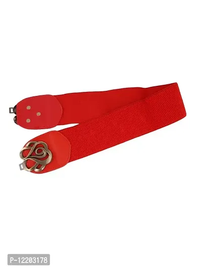 STYLE SHOES Red Women Wide Elastic Belt For Dress Ladies Stretchy Belt Interlocking Buckle(8018IC)-thumb4