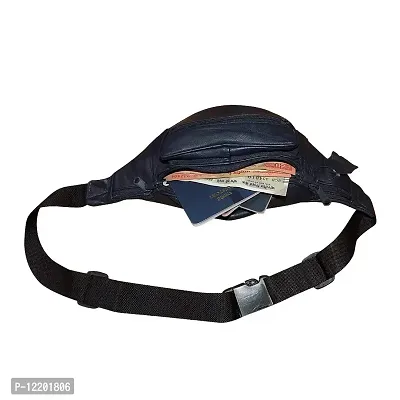 Stylish Real Leather Blue Waist Bag Elegant Style Travel Pouch Passport Holder with Adjustable Strap-thumb2